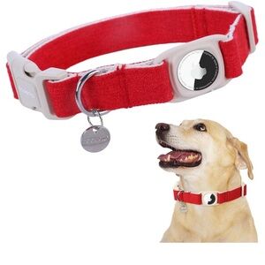 Amazon Red and Gray Dog Collar With Air Tag Pocket